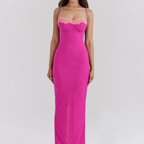 Load image into Gallery viewer, Lace Spaghetti Strap Bodycon Maxi Dress Women Gown Patchwork Fashion Sleeveless Backless Sexy Club Party Dress Elegant
