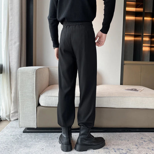 Load image into Gallery viewer, Autumn Mne&#39;s Casual Pants Solid Color Lace-up Design Casual Suit Trousers Fashion Men Balck Bottoms Simple 9C2397
