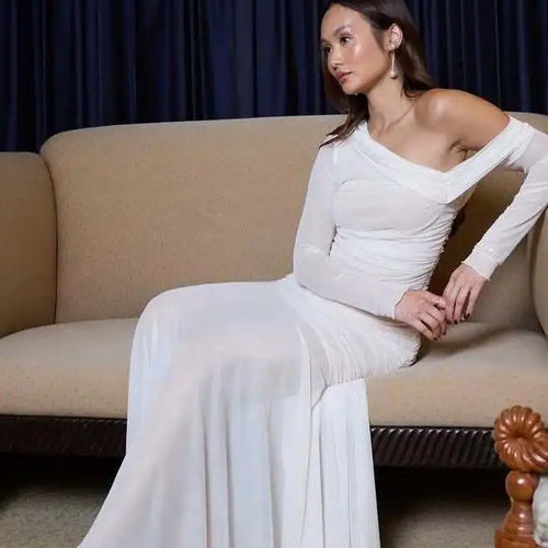 Load image into Gallery viewer, Elegant Mesh Patchwork Diagonal Collar Double Layer Dress Women Sexy Perspective Party Club Evening Dress Spring New2025
