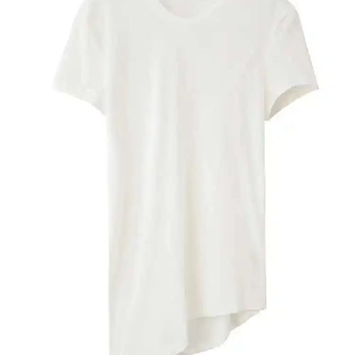 Load image into Gallery viewer, Women White Black Irregular Hem Holes Slim T-shirt New Round Neck Short Sleeve Fashion Tide Spring Summer 2025 1DE8432
