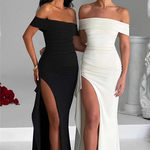 Load image into Gallery viewer, Elegant Off-shoulder High Split Maxi Dress Women Fashion Strapless Sleeveless Backless Bodycon Club Party Sexy Dress
