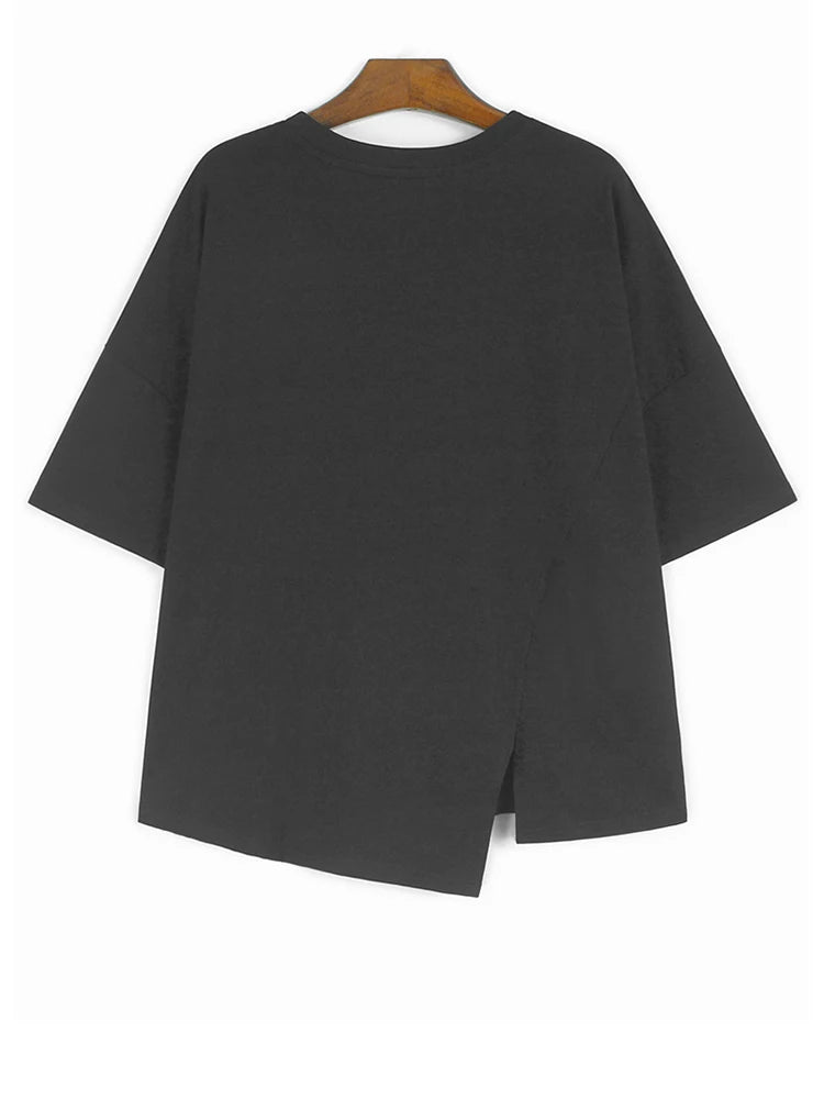 Women Black Dot Printed Irregular Big Size T-shirt New Round Neck Short Sleeve Fashion Tide Spring Summer 2025 1DH9970