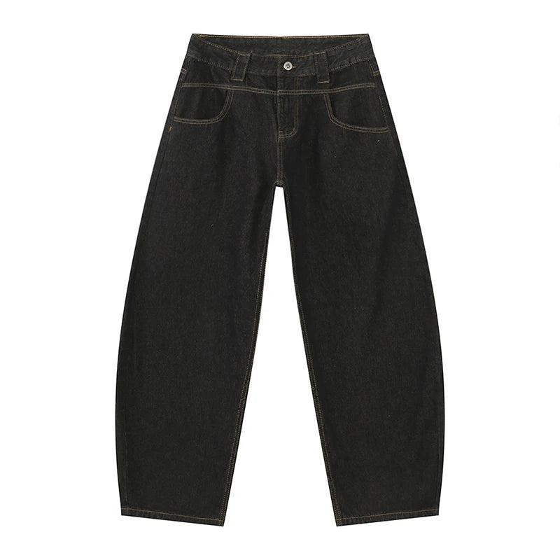 Men's Jeans New Niche Curved Knife Design Straight Wide Leg Trendy Solid Color Washed Male Bottoms American Style 9W1838