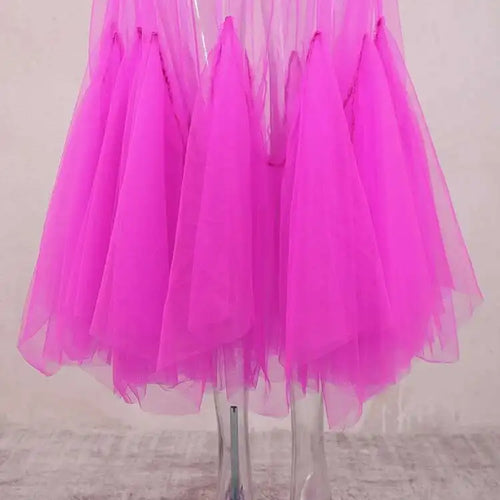 Load image into Gallery viewer, Women Purple Ruffles Mesh Perspective Big Size Long Dress New Round Neck Half Sleeve Fashion Spring Summer 2025 JR7711
