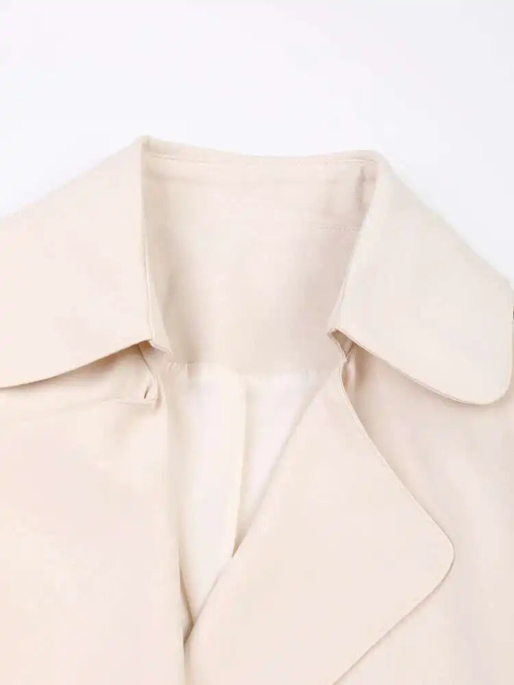 Women Beige Brief Belted Casual Trench New Lapel Long Sleeve Windbreaker Fashion Tide Spring Autumn 2025 CPG1179