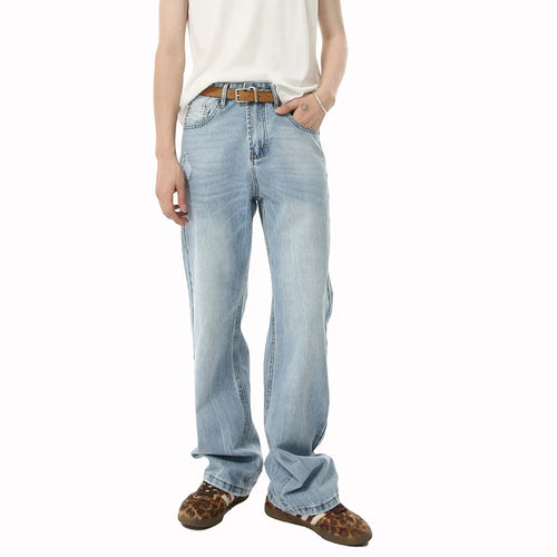 Load image into Gallery viewer, Men's Denim Pants New American Style Hole Design Casual Straight Wide Leg Gradient Color Trendy Male Loose Jeans 9W1840
