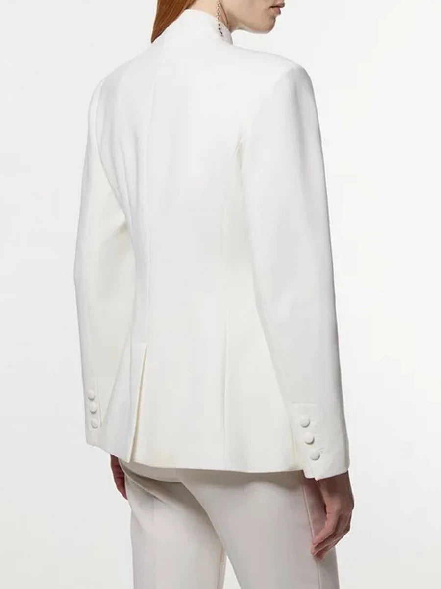 Solid Spliced Diamonds Luxurious Blazers for Women V Neck Long Sleeves Patchwork Button Temperament Blazer Female