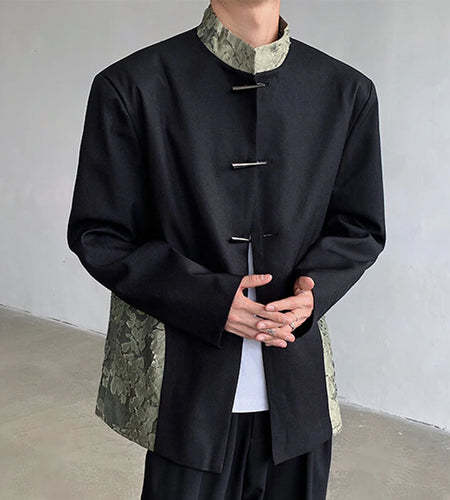 Men's Suit Coat New Chinese Style Stand Collar Trendy Lace Splicing Stylish Single Breasted Casual Male Clothing 9W1705