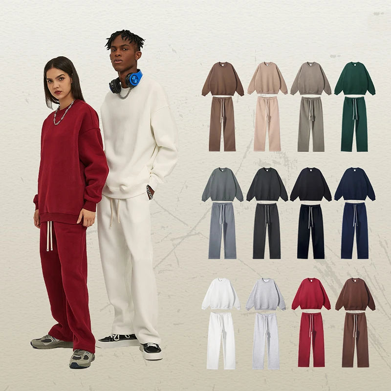 Male Sweatshirt Sweatpants Two-piece Set Pullover Round Collar Long Sleeve Top Straight Pants Spring Fashion Tide 9W128