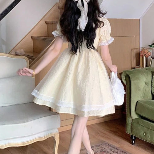 Load image into Gallery viewer, Sweet Kawaii Lolita Dress Soft Girl Princess Lace Elegant Puff Sleeve Party Mini Short Dresses Puff Sleeve

