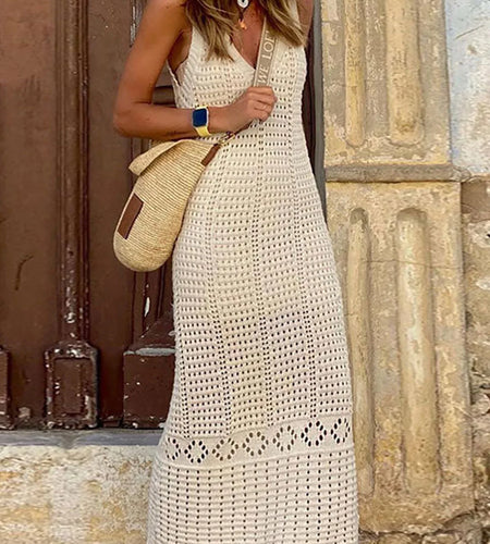 S - XL 2024 V Neck Hollow Out Crochet Knitted Tunic Beach Cover Up Cover-ups Beach Dress Beach Wear Beachwear Female Women V5699