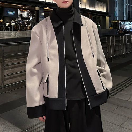 Load image into Gallery viewer, Patchwork Woolen Men&#39;s Casual Top Double-zipper Lapel American Style Male Jacket 2024 Autumn Winter Tide 9C9040
