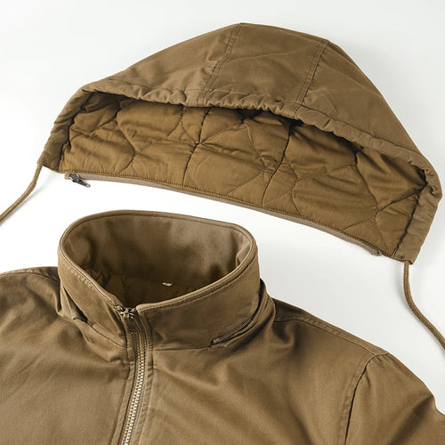 Load image into Gallery viewer, Mens Cotton Jacket Fur Collar Hooded Coat Winter Thicken Fleece Casual Jackets Multi-Pockets Tactical Jacket Parkas Windbreaker

