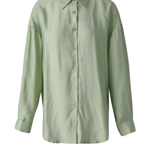 Load image into Gallery viewer, Women Green Backless Bandage Thin Big Size Blouse New Lapel Long Sleeve Shirt Fashion Tide Spring Summer 2025 CPG3253
