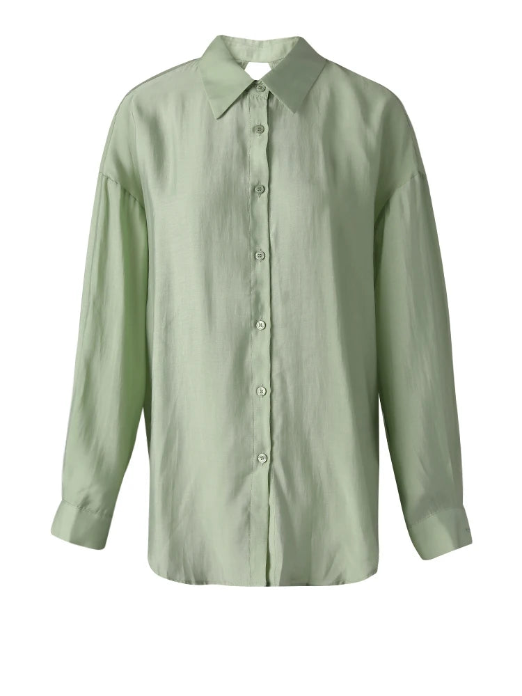 Women Green Backless Bandage Thin Big Size Blouse New Lapel Long Sleeve Shirt Fashion Tide Spring Summer 2025 CPG3253