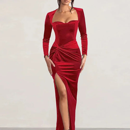 Load image into Gallery viewer, Sexy Velvet Elastic Tight Long Sleeved Dress Elegant Bodycon Slit Party Evening Dress Autumn/winter 2025New Slim Vestido

