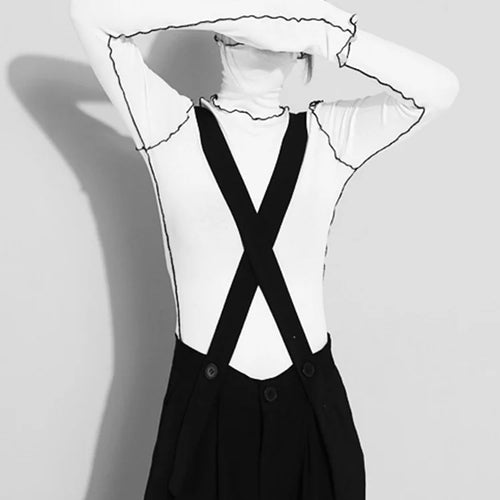 Load image into Gallery viewer, Women Black Topstitched Color-block High Elastic T-shirt New Turtleneck Long Sleeve Fashion Spring Autumn 2025 1DF4802
