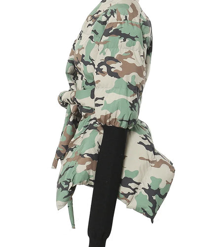 Camouflage Knitting Irregular Cotton-padded Coat Long Sleeve Loose Fit Women Parkas Fashion New Autumn Winter 2025 7AB2058