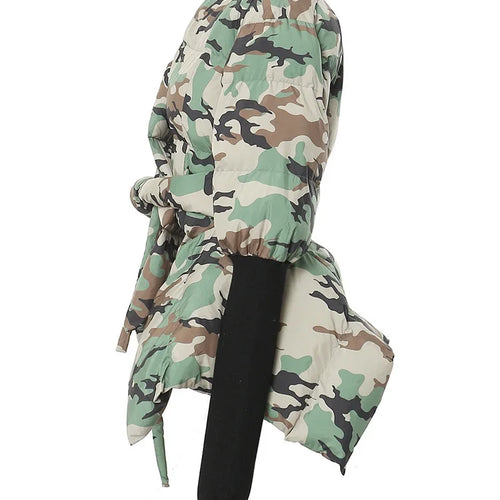 Load image into Gallery viewer, Camouflage Knitting Irregular Cotton-padded Coat Long Sleeve Loose Fit Women Parkas Fashion New Autumn Winter 2025 7AB2058
