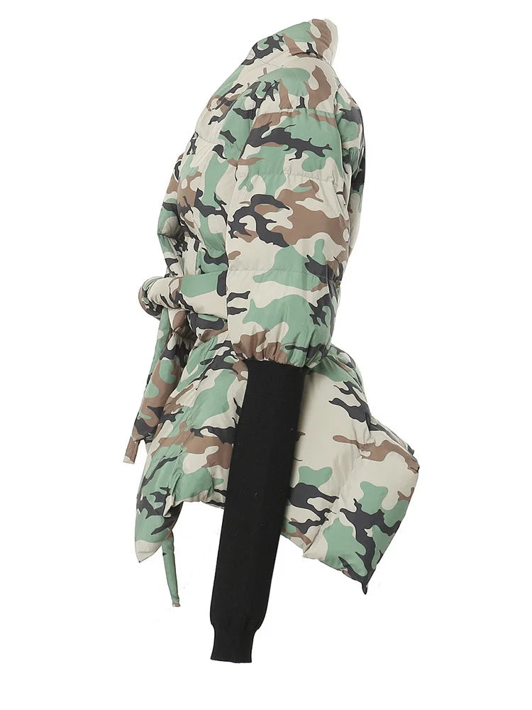 Camouflage Knitting Irregular Cotton-padded Coat Long Sleeve Loose Fit Women Parkas Fashion New Autumn Winter 2025 7AB2058