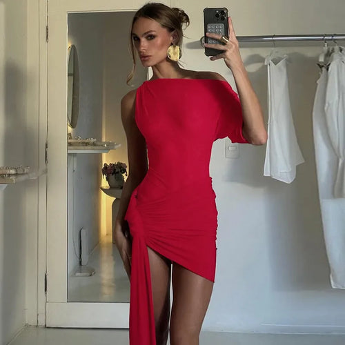 Load image into Gallery viewer, Oblique Shoulder Backless Irregular Sexy Mini Dress For Women Fashion Sleeveless Draped Ruched Club Dress Elegant
