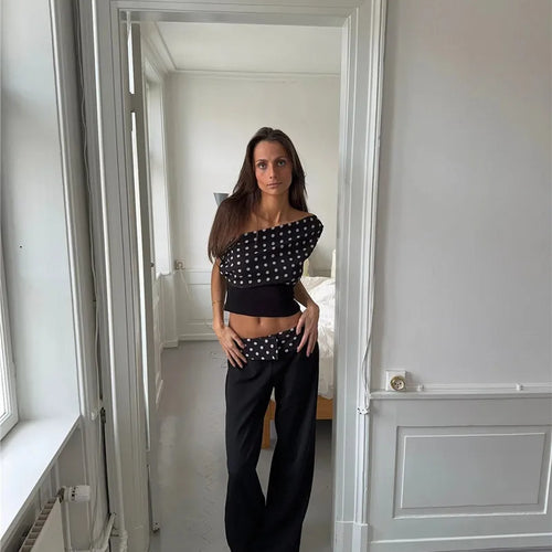 Load image into Gallery viewer, Backless Polka Dot Crop Tops Women Vest Fashion Summer New Oblique Shoulder Sleeveless Tank Tops Pullovers Female
