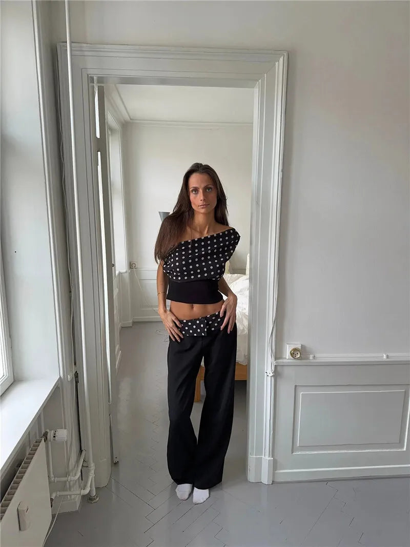 Backless Polka Dot Crop Tops Women Vest Fashion Summer New Oblique Shoulder Sleeveless Tank Tops Pullovers Female