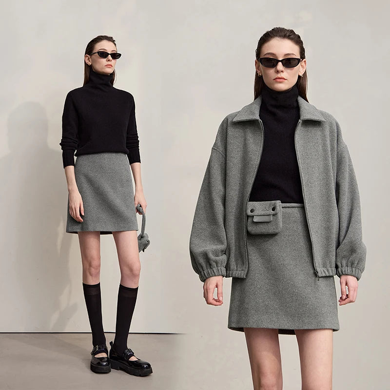 Minimalist Mini Skirt 2025 Winter New Solid Color Short A-line Women's Skirt Versatile Casual Wool Clothing Ladies 12524026