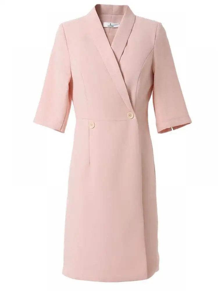 Summer Korean Solid Elegant Slim Short Sleeve Workwear Blazer Dresses Women Double-breasted Versatile Professional Dress Fashion