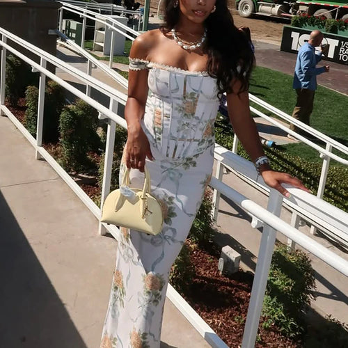 Load image into Gallery viewer, Vintage Print Sexy Maxi Dress Women Gown Summer Off-shoulder Sleeveless Backless Bodycon Club Party Long Dress Elegant
