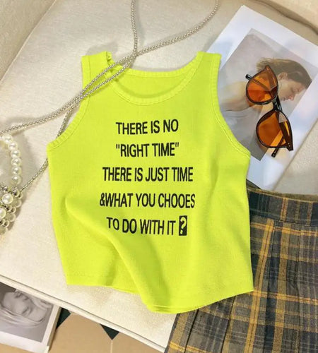 Summer Y2k White Letter Sleeveless Sexy Short Tank Top For Women Pink Yellow Vest Streetwear Clothing Casual Holiday Popular New