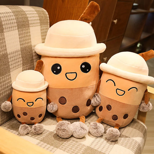 Load image into Gallery viewer, 25cm cute cartoon bubble tea cup shaped pillow real-life pearl milk tea plush toys stuffed soft back cushion funny boba food
