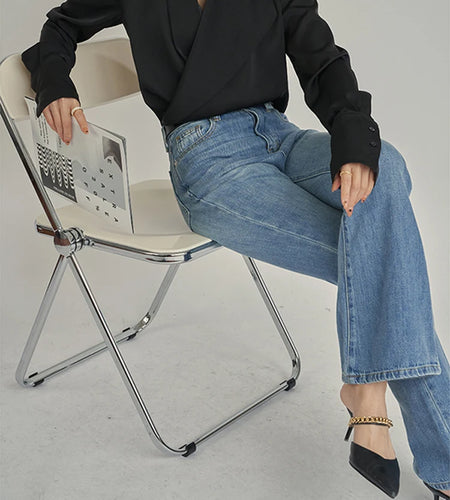 Minimalist Jeans For Women High Waist Patchwork Zipper Button Slim Temperament Flare Pants Female Fashion Autumn