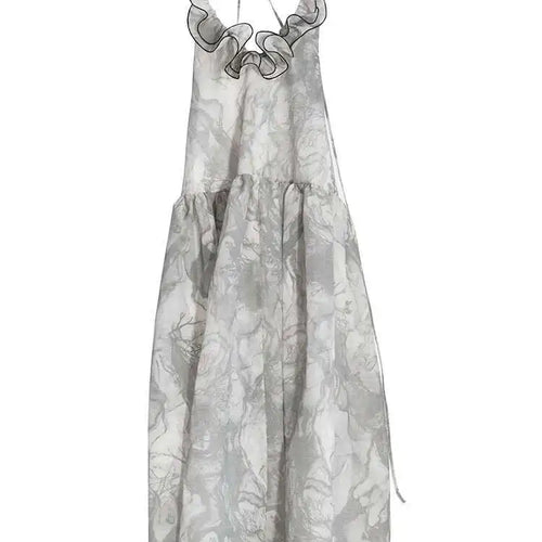 Load image into Gallery viewer, Women Gray Ruffled Backless Elegant Long Strapless Dress New Halter Sleeveless Fashion Tide Spring Autumn 2025 1DJ0014
