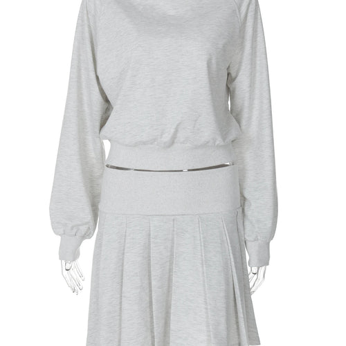Load image into Gallery viewer, Fashion 2 Pcs Matching Sets Solid Long Sleeve Loose Sweatshirt Pleated Skirt Fall Women Y2K Clothes Streetwear Festival
