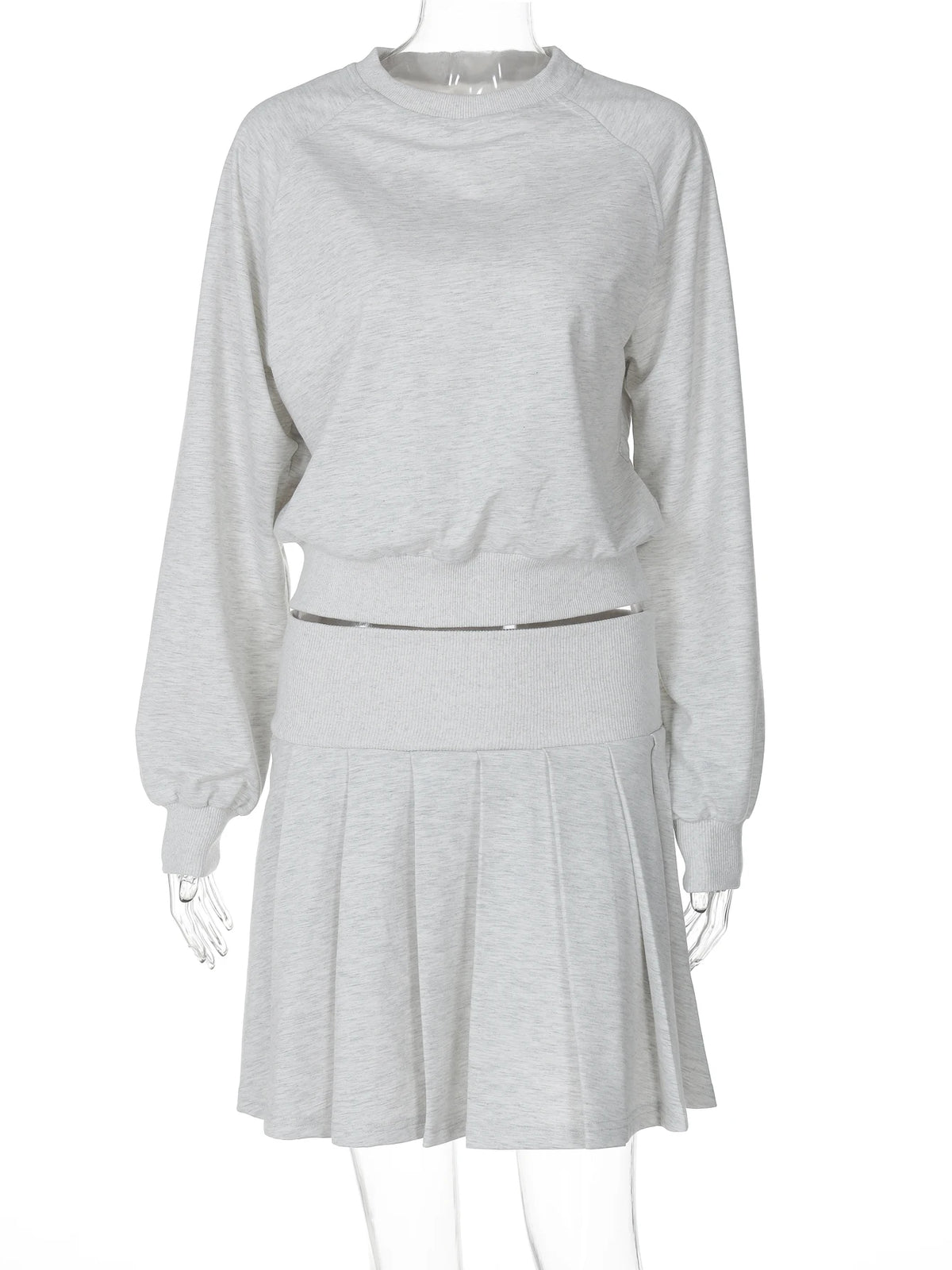 Fashion 2 Pcs Matching Sets Solid Long Sleeve Loose Sweatshirt Pleated Skirt Fall Women Y2K Clothes Streetwear Festival