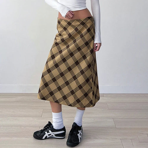Load image into Gallery viewer, Vintage Yellow Plaid Skirt Women Y2K Aesthetic Japanese Harajuku Straight Midi Skirt Autumn 90s Clothes Low Rise Chic
