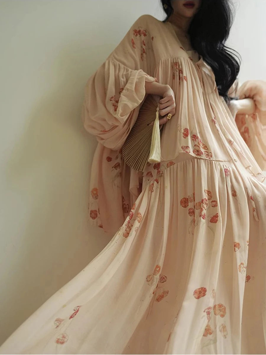 Elegant Two Piece Set For Women V Neck Long Sleeve Spliced Lace Up Top High Waist Dress Loose Sts Female Clothes