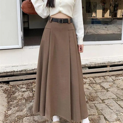 Load image into Gallery viewer, French Vintage Women Black Grey Elegant A-line Long Skirt 2024 New Autumn Winter Brown Versatile Pleated Skirt Streetwear simple
