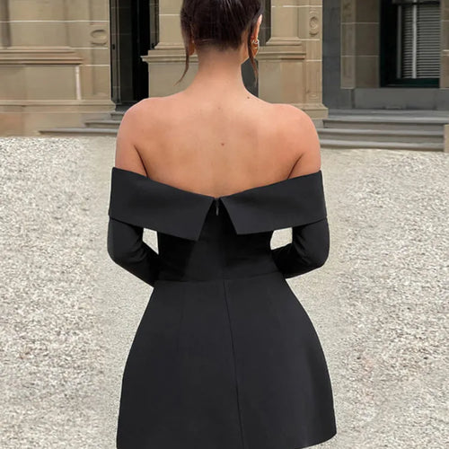 Load image into Gallery viewer, Off-shoulder Long Sleeve Sexy Mini Dress For Women Two Pocket Strapless Backless A-line Club Party Sexy Dress Elegant
