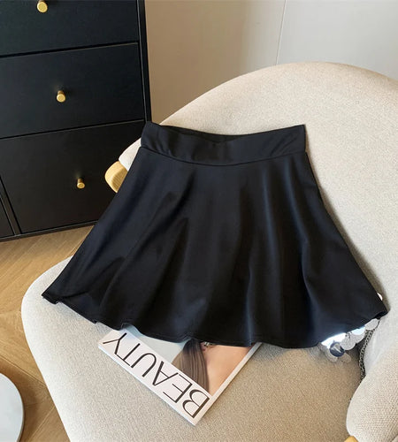 Spring Summer Black A-line Pleated Skirts White Elastic High Waist Slim Short Skirt For Girls Ruffle Edge Party Skirt Simplicity