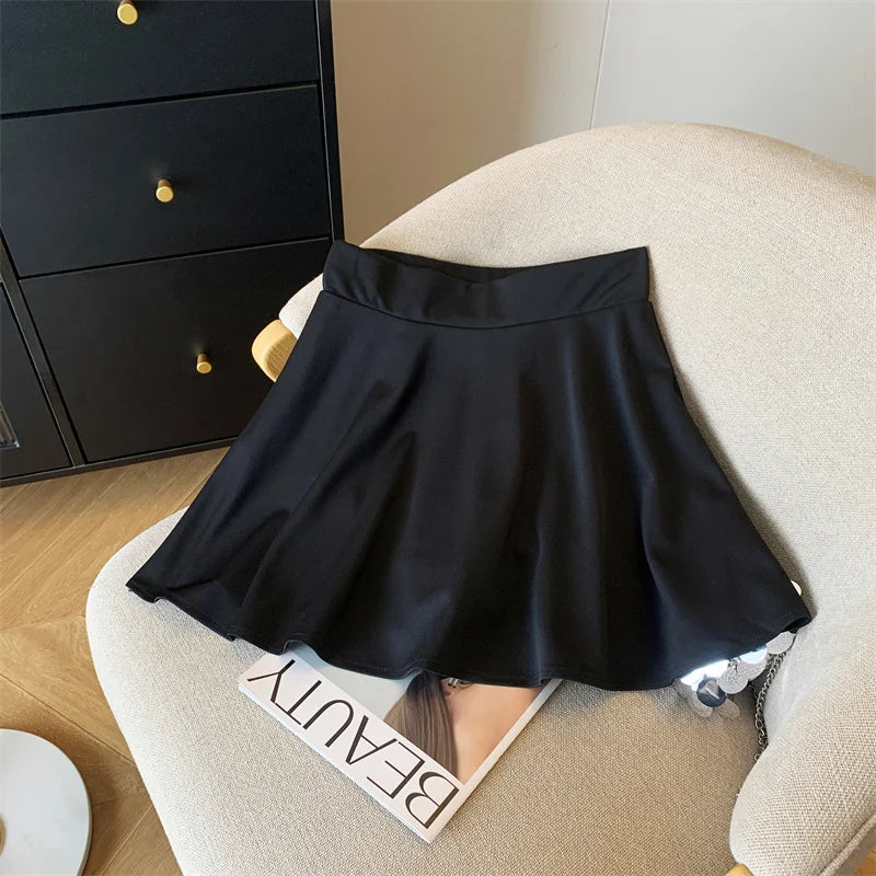 Spring Summer Black A-line Pleated Skirts White Elastic High Waist Slim Short Skirt For Girls Ruffle Edge Party Skirt Simplicity