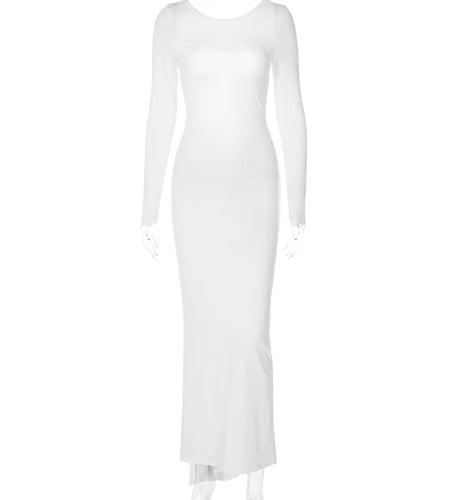 Women Fashion Long Sleeves Backless Draped Sexy Slim Maxi Dress 2025 Spring Elegant Streetwear Party Club Y2K Outfit