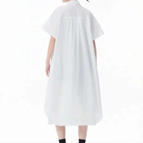 Load image into Gallery viewer, Women White Mesh Color-block Big Size Midi Shirt Dress New Lapel Short Sleeve Fashion Tide Spring Summer 2025 1DJ0003
