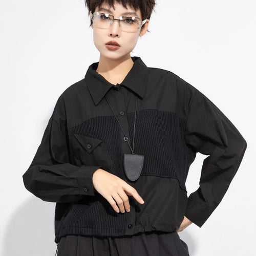 Load image into Gallery viewer, Women Black Irregular Drawstring Big Size Casual Blouse New Lapel Long Sleeve Shirt Fashion Spring Autumn 2025 1DJ0475
