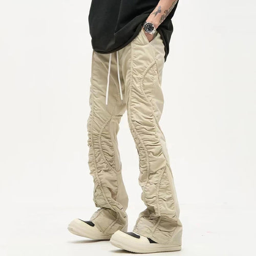 Load image into Gallery viewer, American Style Pleated Men&#39;s Pants Casual Drawstring Design Solid Color Straight Loose Wide Leg Male Trousers Niche 9C8825
