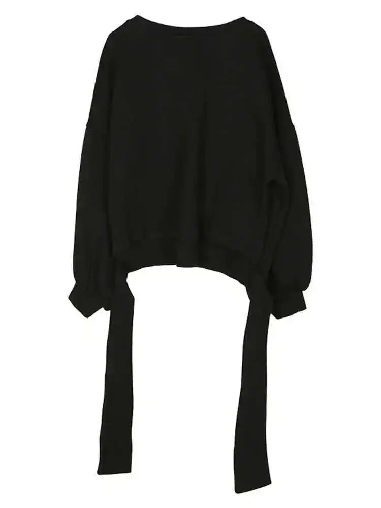 Loose Fit Back Bow Sweatshirt New Round Neck Long Lantern Sleeve Women Big Size Fashion Tide Spring Autumn 2025 JE141