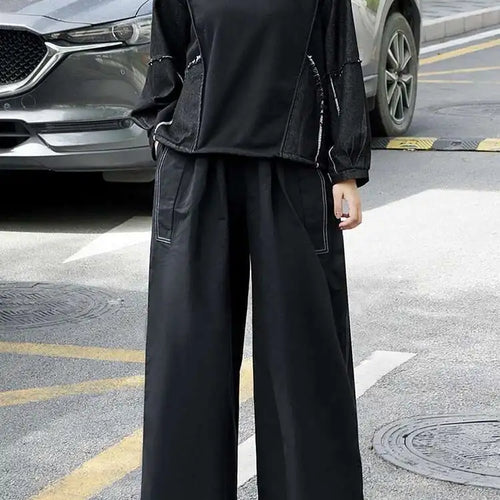 Load image into Gallery viewer, High Elastic Waist Black Topstitched Pocket Wide Leg Pants New Trousers Women Fashion Tide Spring Autumn 2025 1DJ0612
