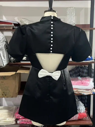 Load image into Gallery viewer, Elegant Short Sleeved Satin Slim Fit Backless  Hollow Out Bow Mini Dress For Women&#39;s Fashionable Street Party Clothing
