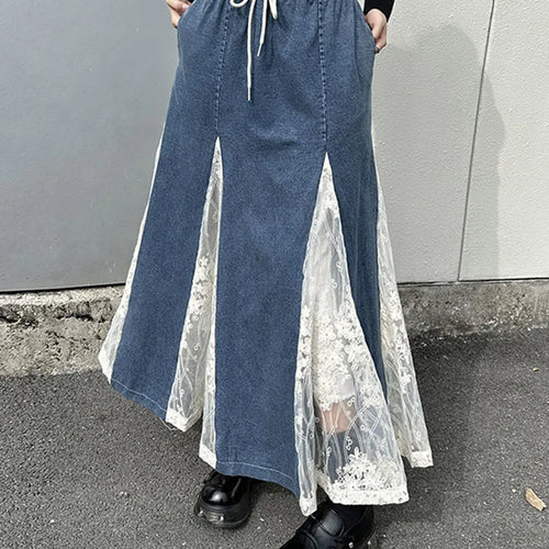 Load image into Gallery viewer, High Elastic Waist Apricot Blue Denim Lace Mermaid Half-body Skirt Women Fashion Tide New Spring Autumn 2025 1DH8648

